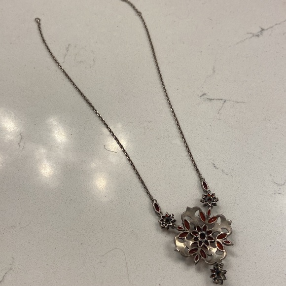 Sterling Silver 925 Garnet and Pearl Necklace - Picture 4 of 5